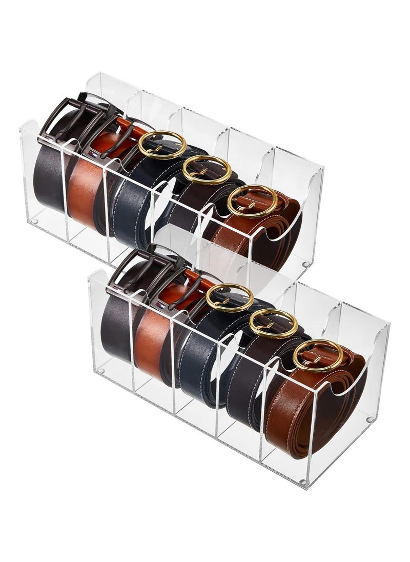 2 Pieces Belt Organizer Clear Acrylic Belt Storage Holder 5 Compartments Belt Display Case Bow Tie Organizer Belt Container Storage Holder for Men Closet