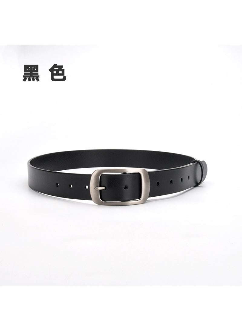 Genuine Leather Womens Belt with Simple French Buckle 36932-Black