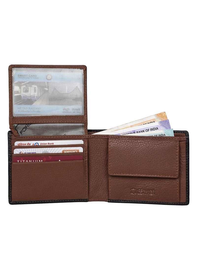 URBAN FOREST Men's Kyle Black/Redwood Leather Wallet - Packed in Premium Wooden Box