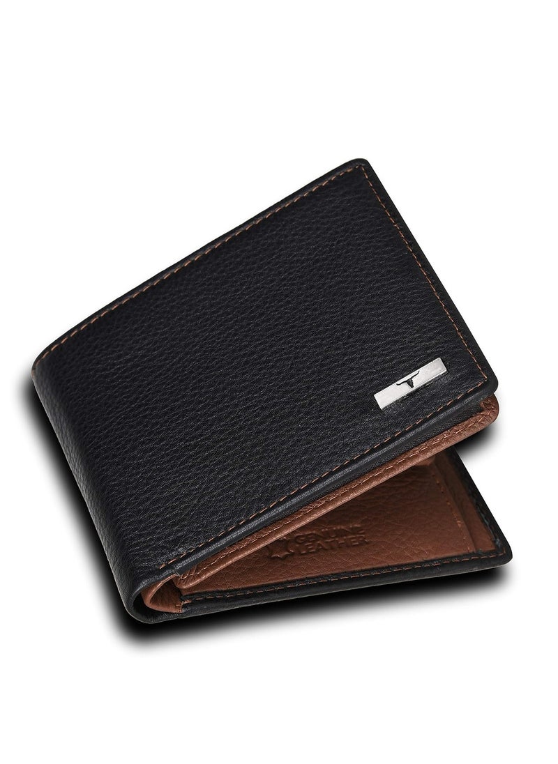 URBAN FOREST Men's Kyle Black/Redwood Leather Wallet - Packed in Premium Wooden Box