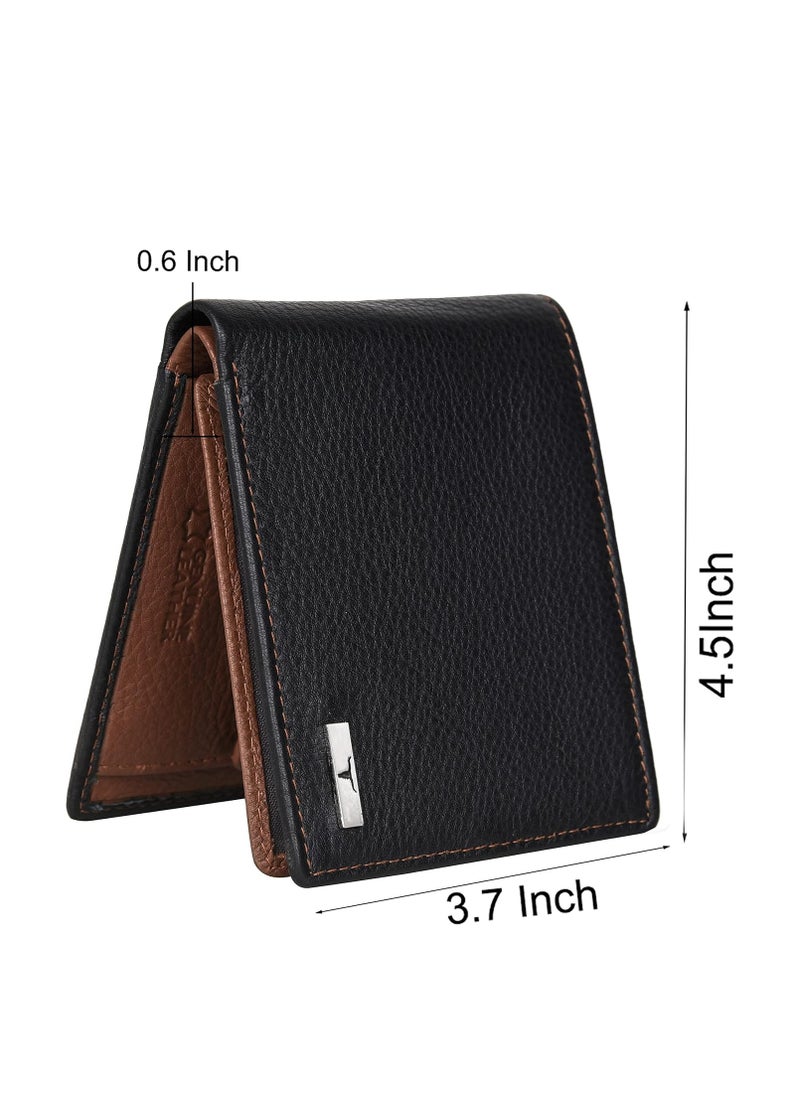 URBAN FOREST Kyle Black/Redwood Leather Wallet for Men, 6 Card Slot