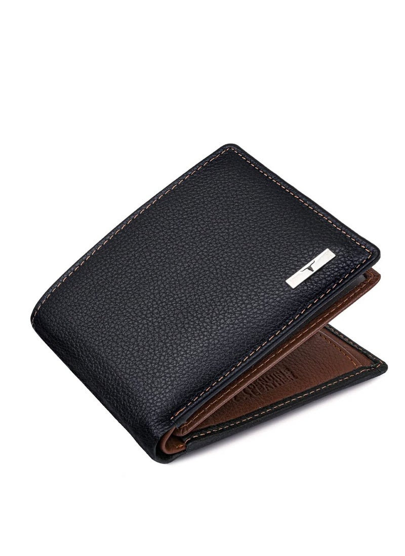 URBAN FOREST Kyle Black/Redwood Leather Wallet for Men, 6 Card Slot