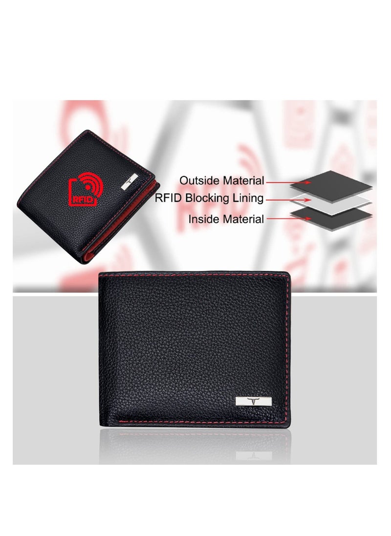 URBAN FOREST Kyle RFID Blocking Black/Red Leather Wallet for Men.