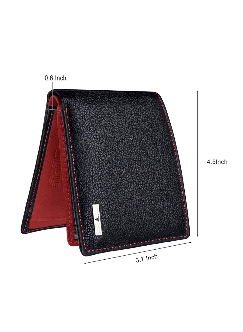 URBAN FOREST Kyle RFID Blocking Black/Red Leather Wallet for Men.