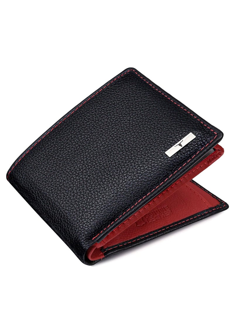 URBAN FOREST Kyle RFID Blocking Black/Red Leather Wallet for Men.