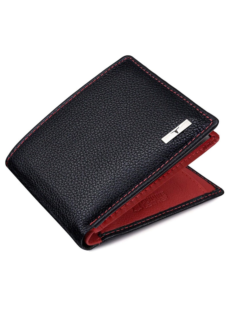 URBAN FOREST Kyle RFID Blocking Black/Red Leather Wallet for Men.