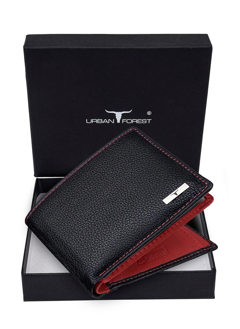 URBAN FOREST Kyle RFID Blocking Black/Red Leather Wallet for Men.