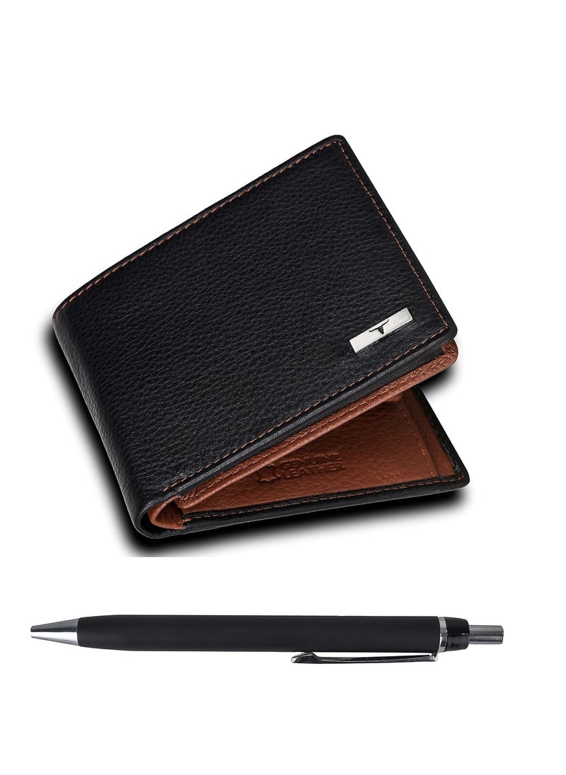 URBAN FOREST Black/Redwood Leather Wallet & Pen Combo Gift Set for Men