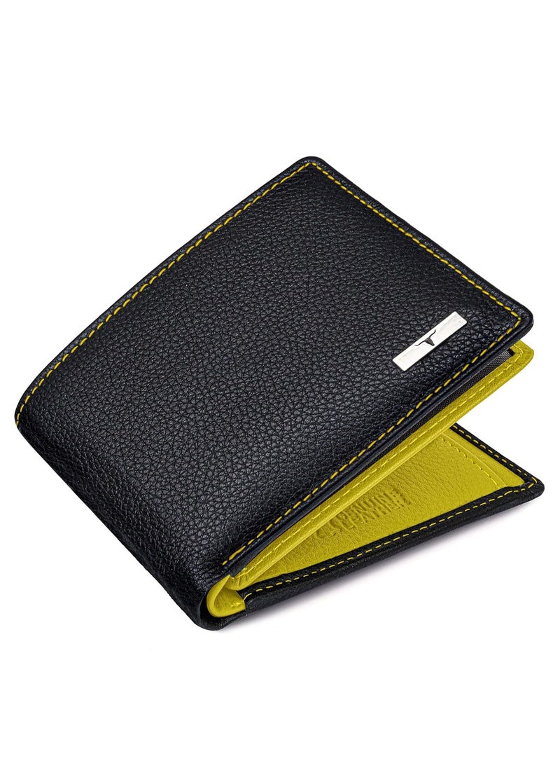 URBAN FOREST Kyle Black/Yellow Leather Wallet for Men