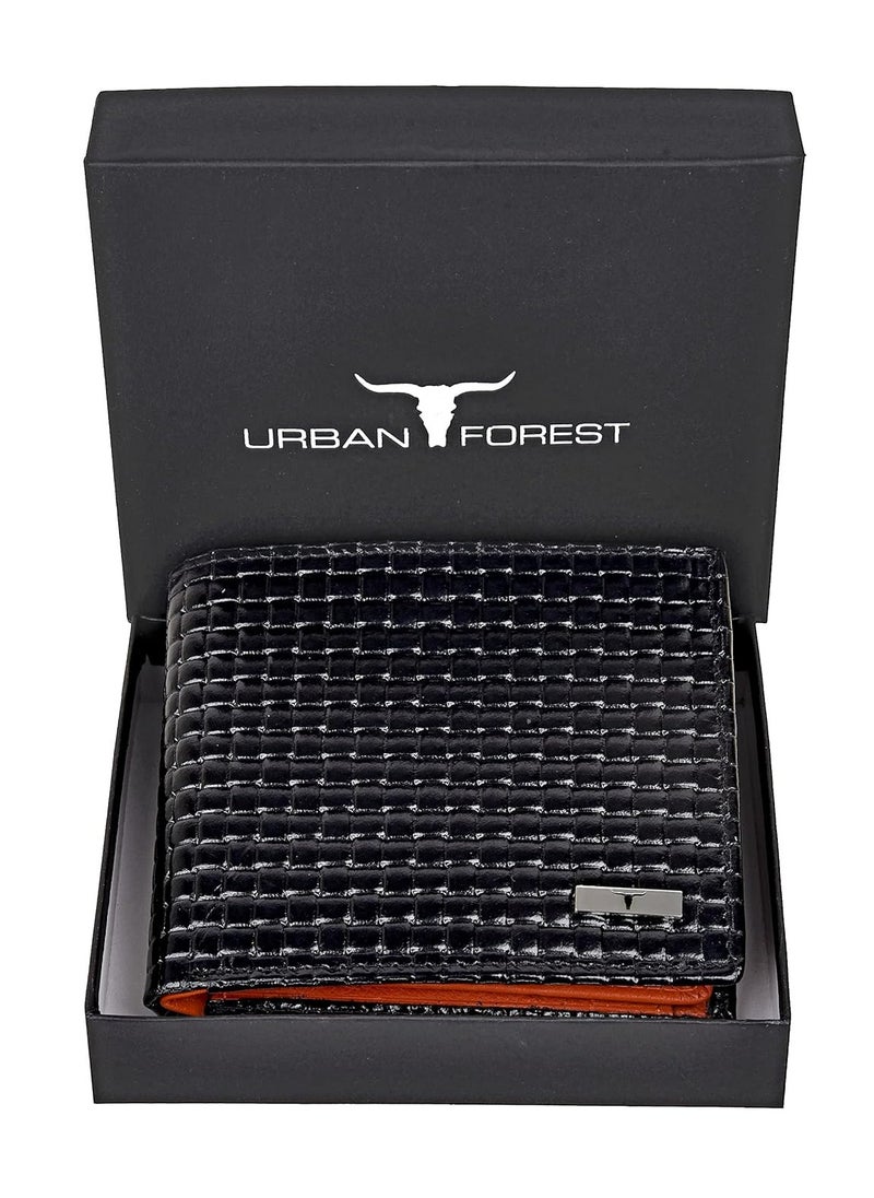 URBAN FOREST Kyle Printed Black & Orange Leather Wallet for Men