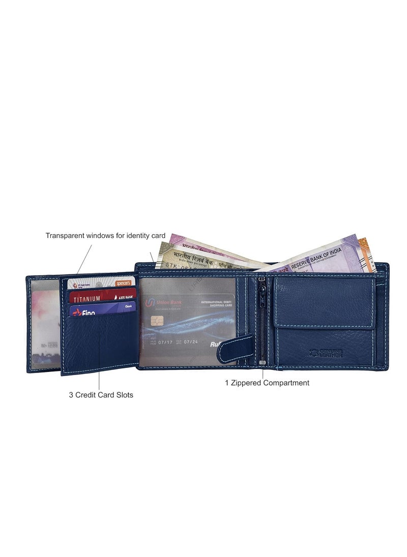 URBAN FOREST Oliver Blue Leather Wallet for Men, 6 Card Slot