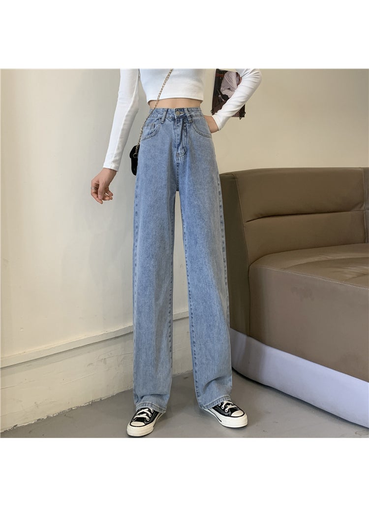 Autumn Plus-Size High Waist Slimming Denim Light blue