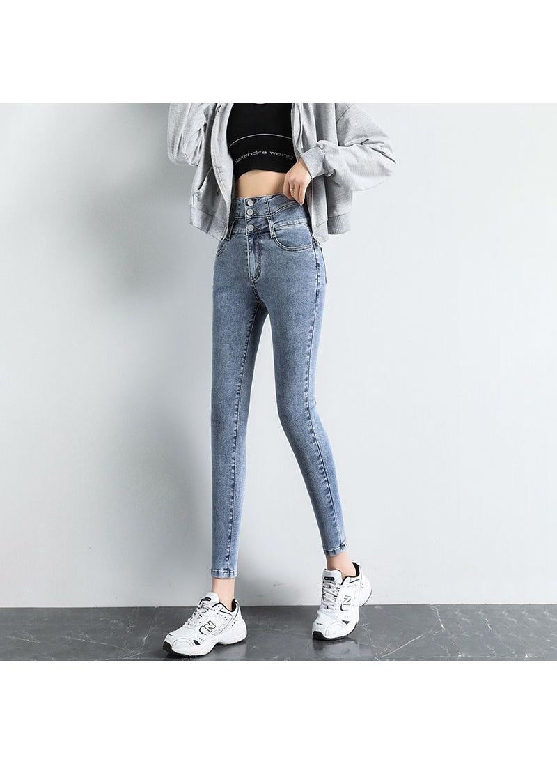 High Waist Jeans Women Slimming Stretch Pencil Pants Blue