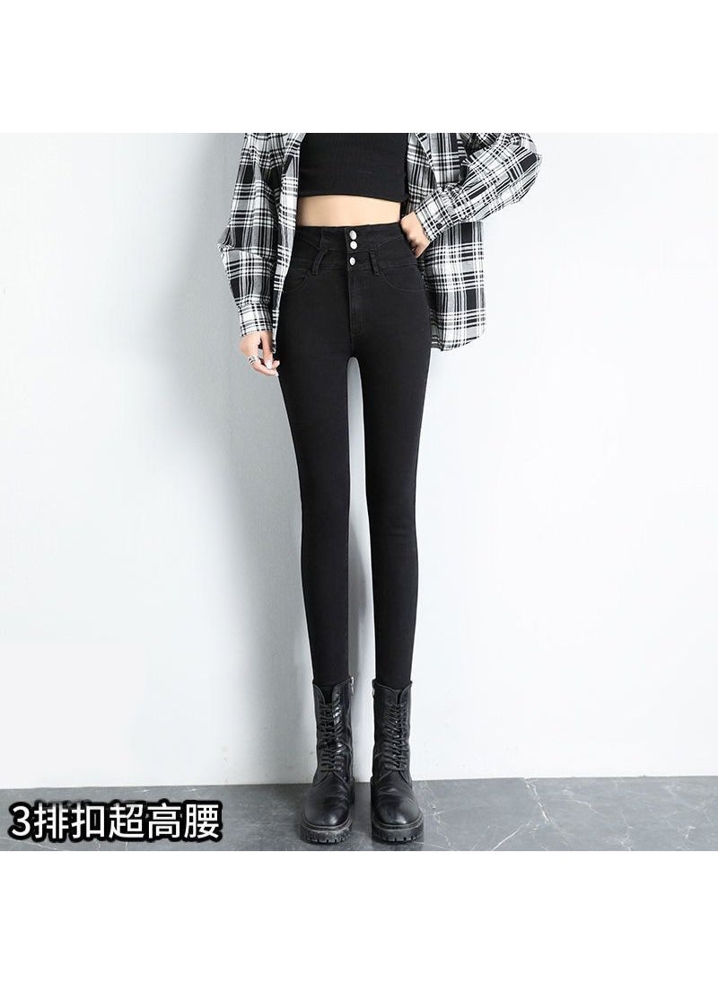 High Waist Jeans Women Slimming Stretch Pencil Pants Black