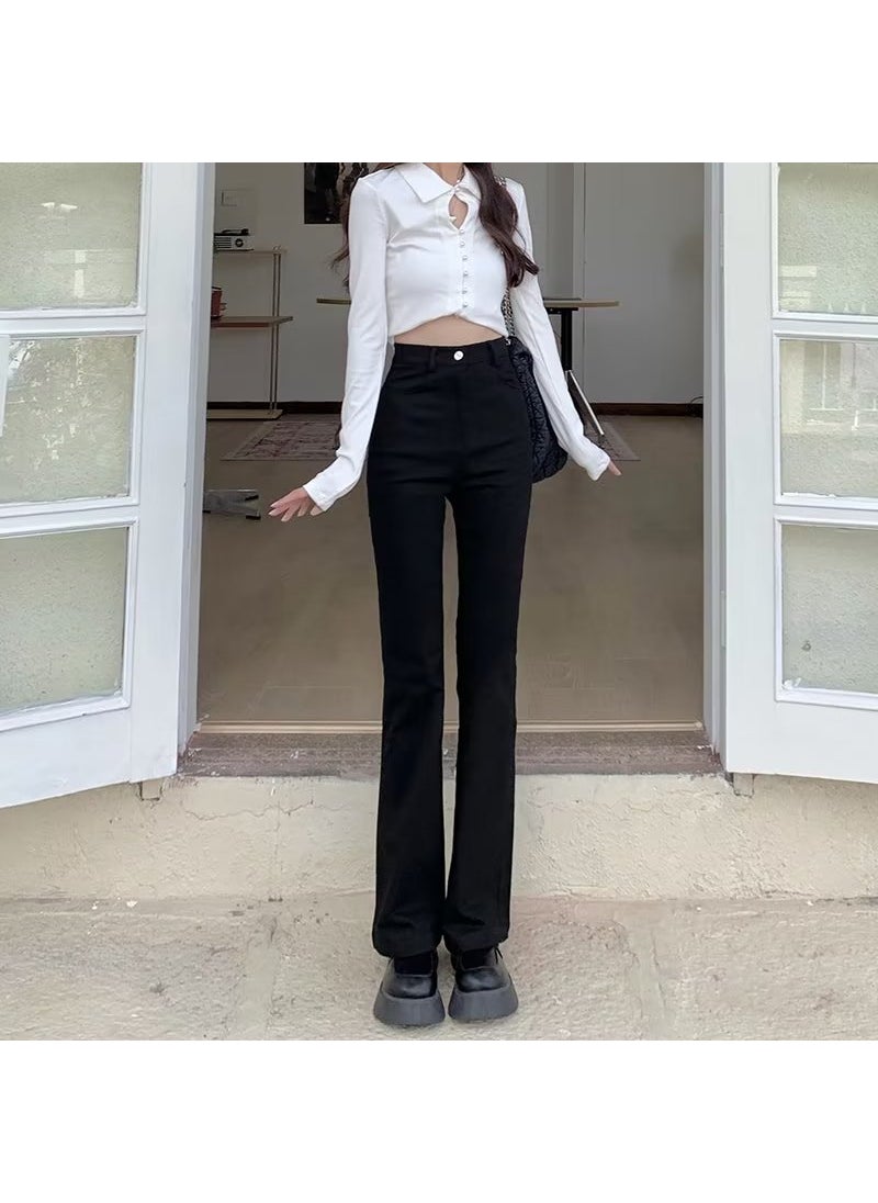 Vintage High-Waist Flared Jeans for Women Black