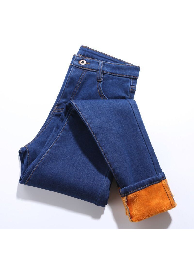 High-Waist Fleece-Lined Jeans Plus-Size blue