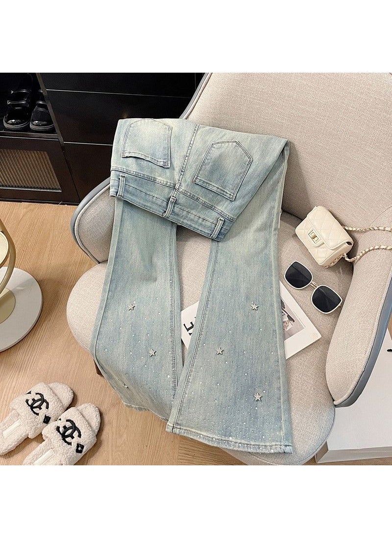 Pear-Shaped Petite Denim Flare Jeans for Women light blue