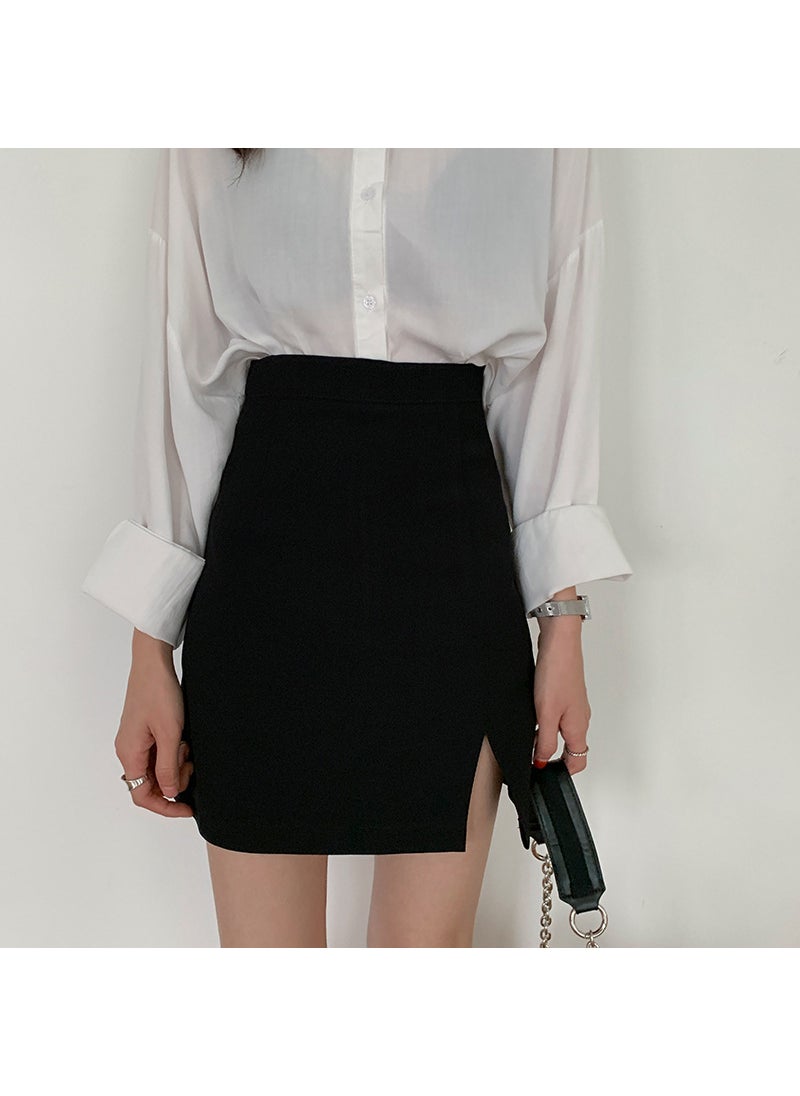 Split Hem Skirt Womens Spring Summer 2023 High Waist A-Line Mini Black