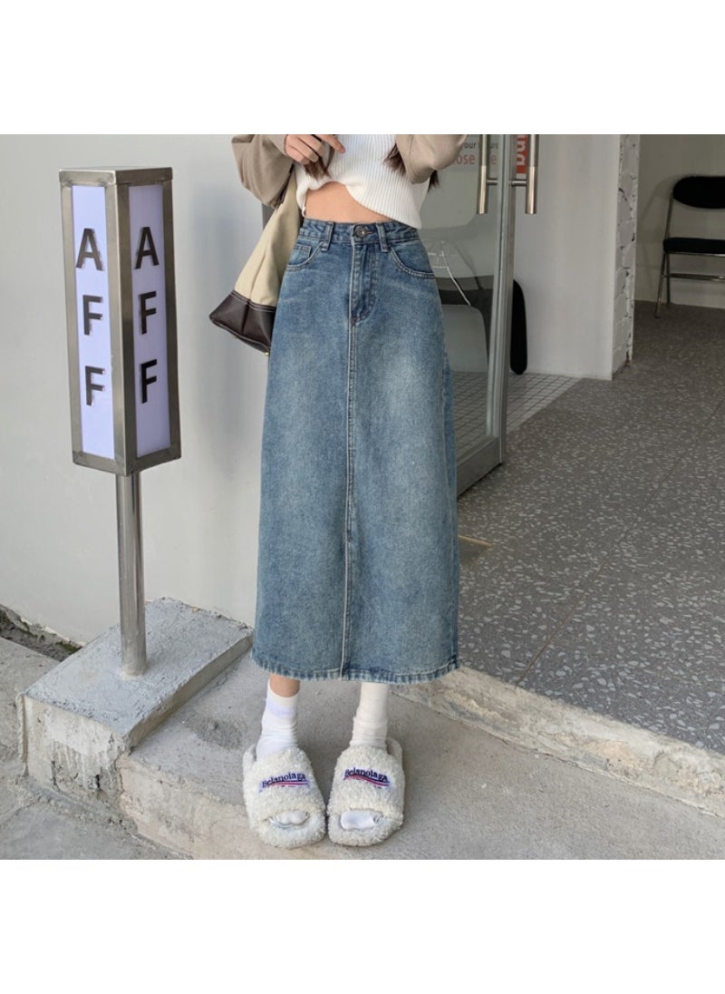 Summer 2024 High Waist Denim Skirt Light blue
