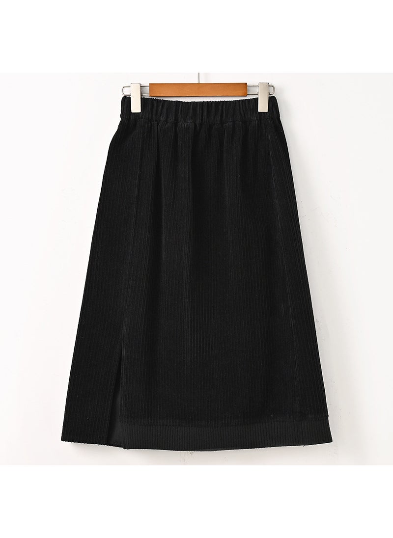 2024 Vintage Corduroy Split A-Line Skirt Classic black