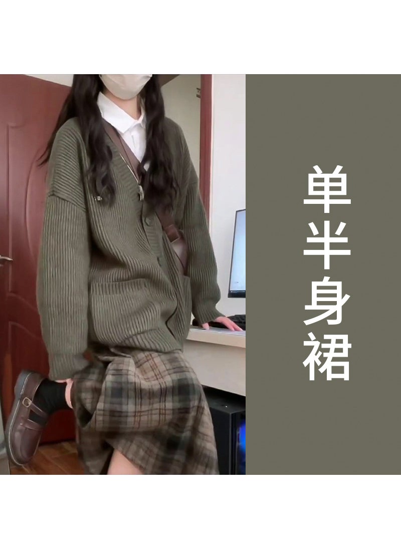 2023 Fall Fashion Womens Outfit Set Brown plaid skirt