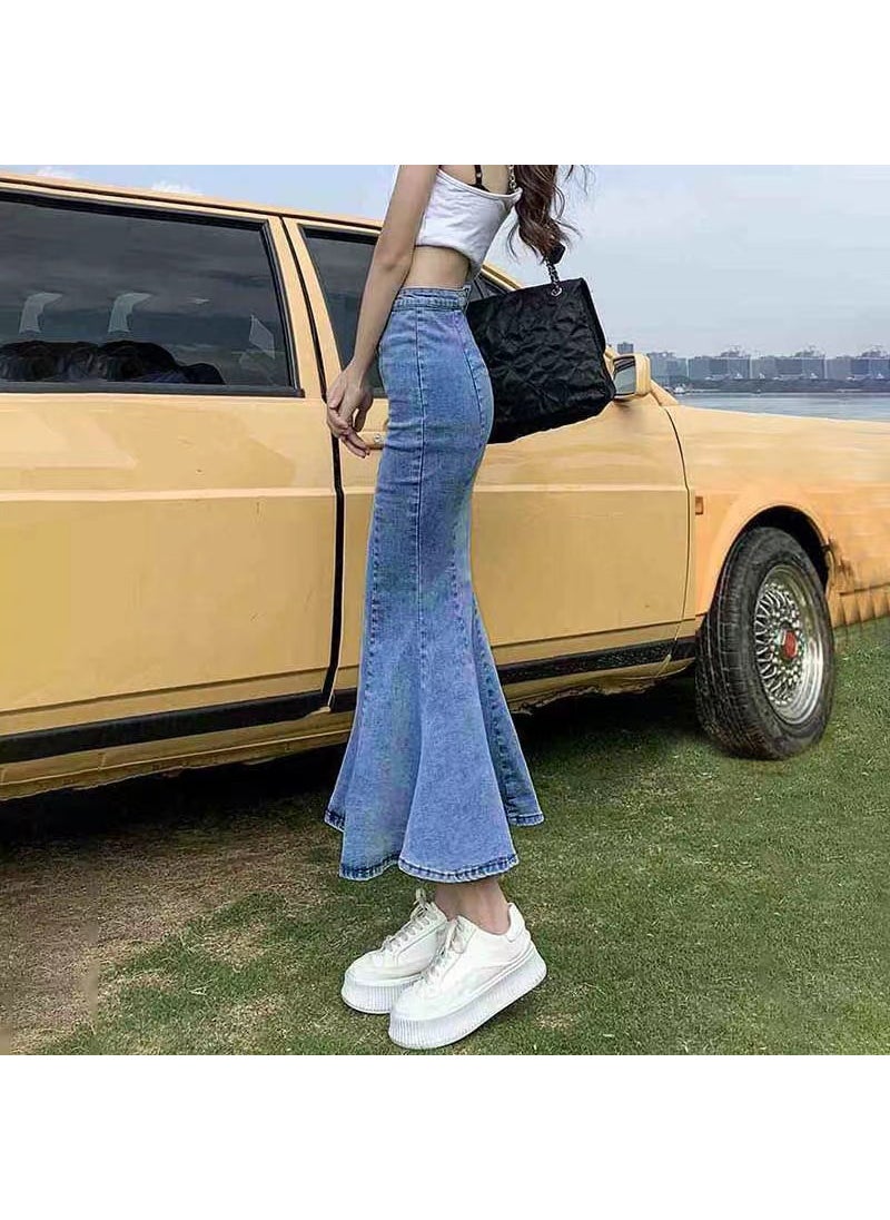 Retro Fishtail Denim Skirt Women Autumn 2023 Blue