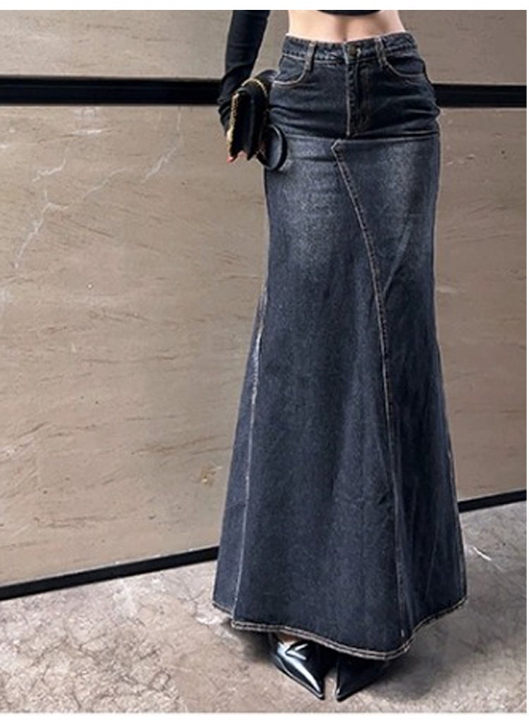 2023 Vintage High-Waist Denim Mermaid Skirt for Women Picture color 560
