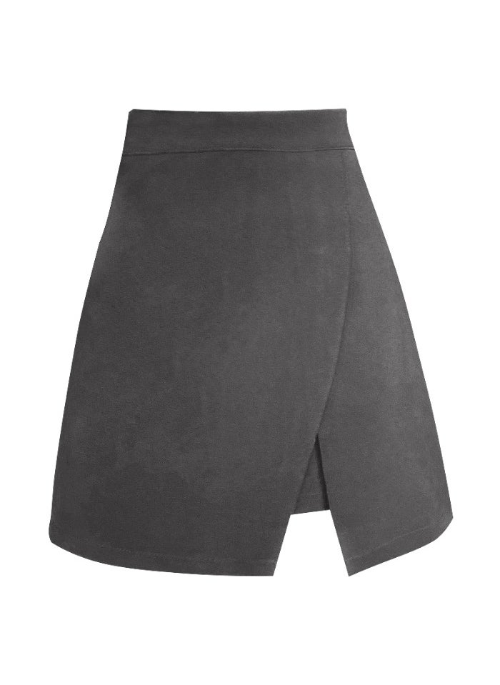 Plus Size Irregular High Waist Slimming Slit Black Skirt Dark gray