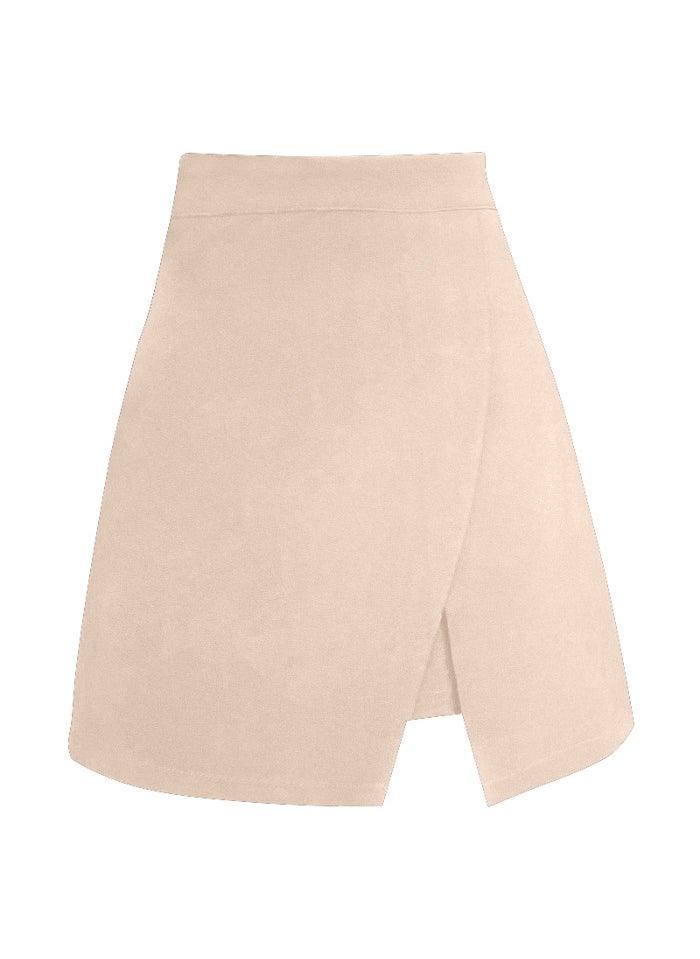 Plus Size Irregular High Waist Slimming Slit Black Skirt Khaki