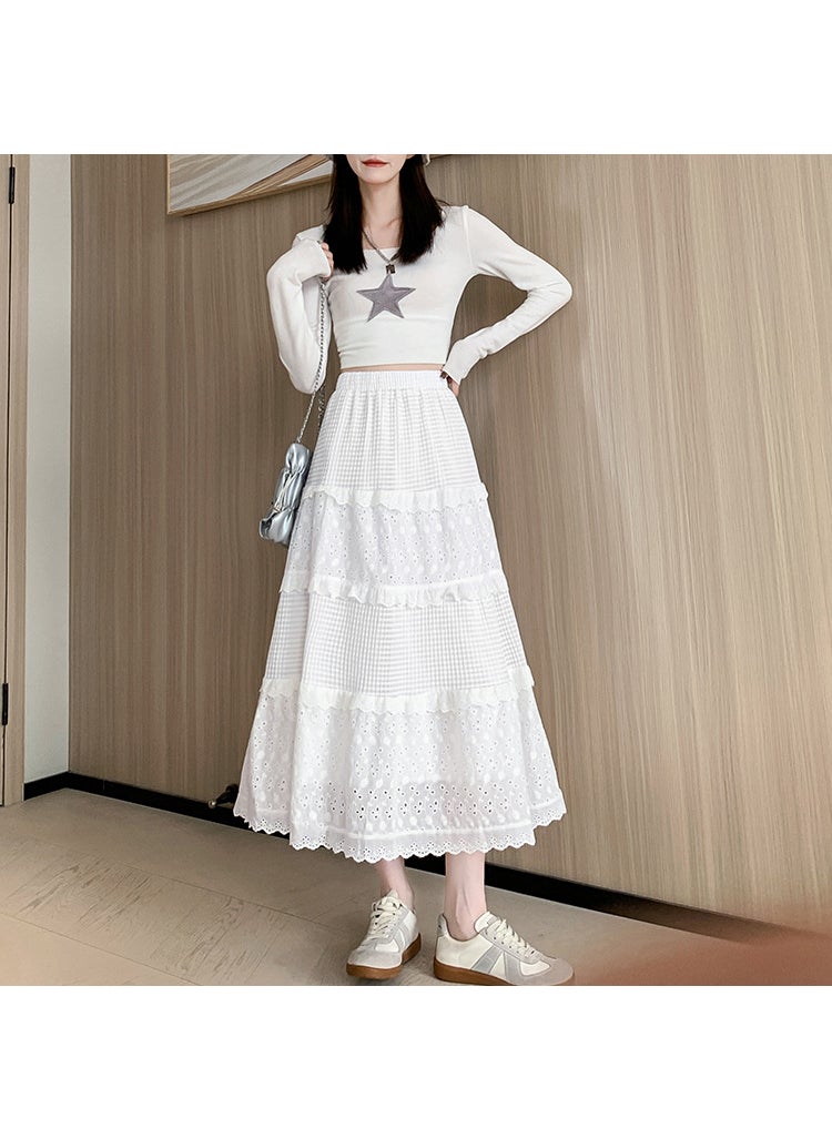 Elegant Lace Pleated Skirt for Petite Women White [extended]]