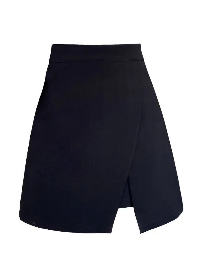 Plus Size Irregular High Waist Slimming Slit Black Skirt Black