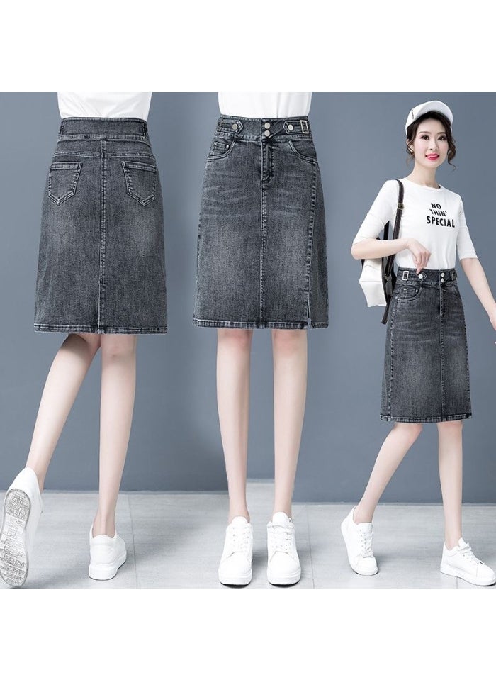 Mid-Length A-Line Pencil Skirt HSYP#312# Blue Gray