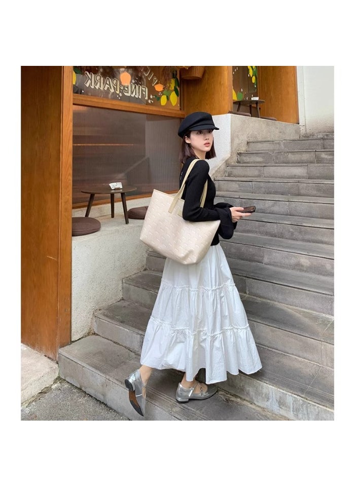Elegant White Elastic Waist Skirt Summer White