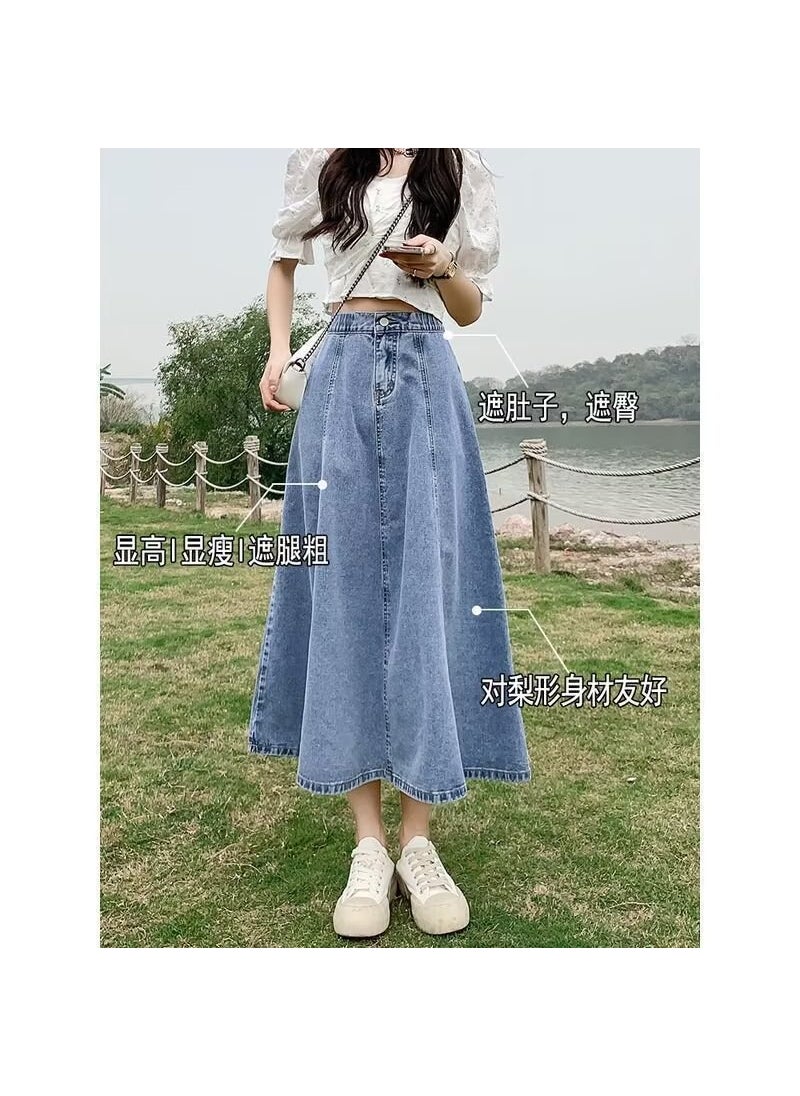 Autumn High-Waist Slimming Denim Skirt light blue