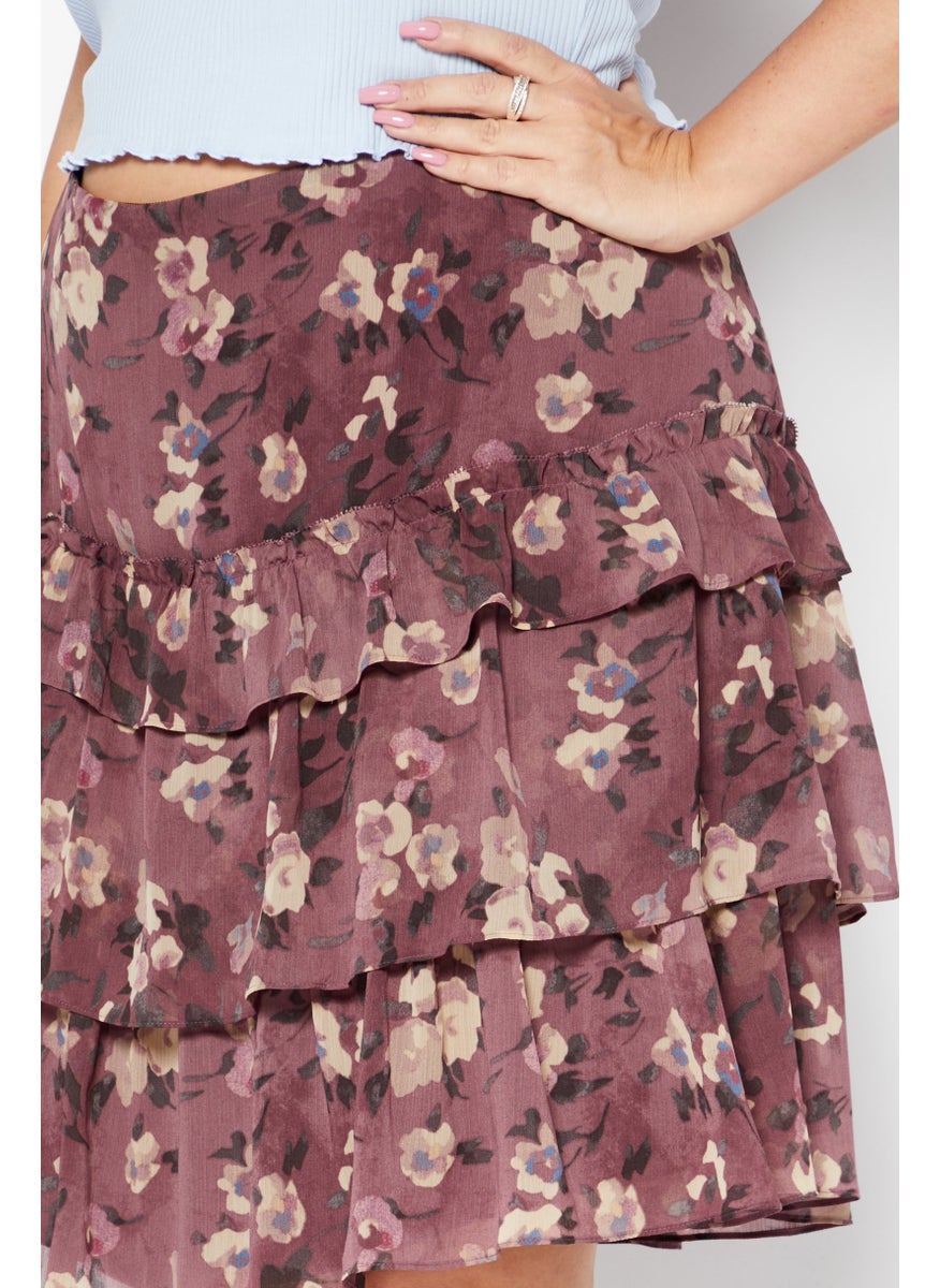 Women Plus Size Floral Printed Basic Mini Skirt, Purple Combo