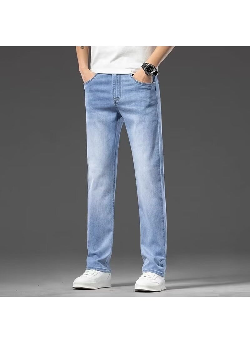 Mens Fashion Stretch Skinny Jeans Spring Summer Light blue