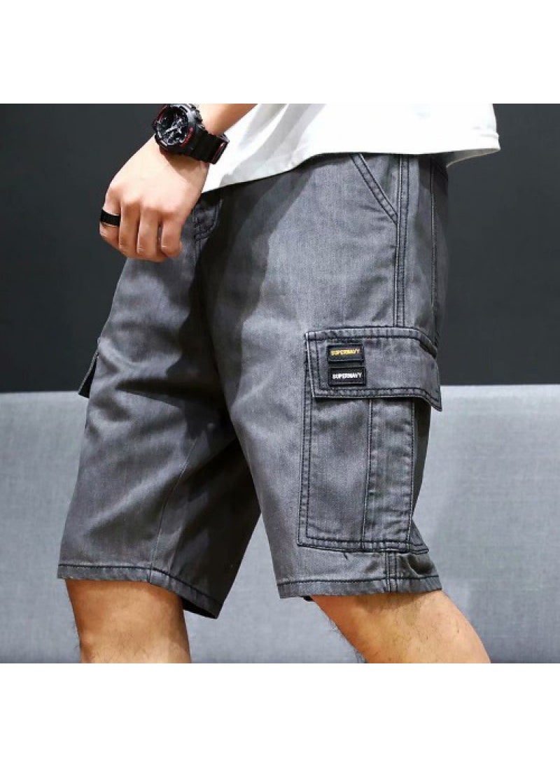 Summer Lightweight Multi-Pocket Denim Shorts for Men black gray