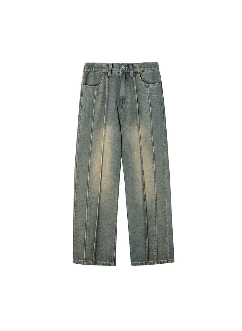 Autumn Mens Retro Washed Jeans with 3D Stitching vintage blue