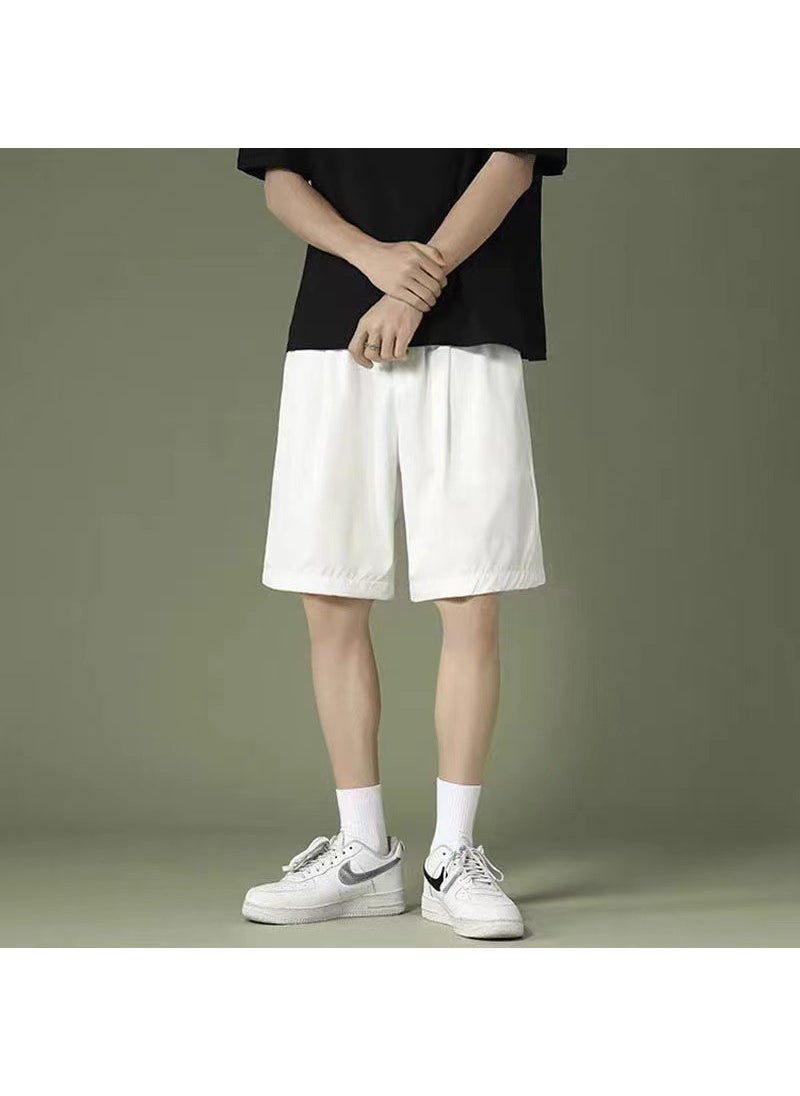 1 x 5 pcs Mens Summer Casual Shorts Breathable Quick-Dry White Ice Silk