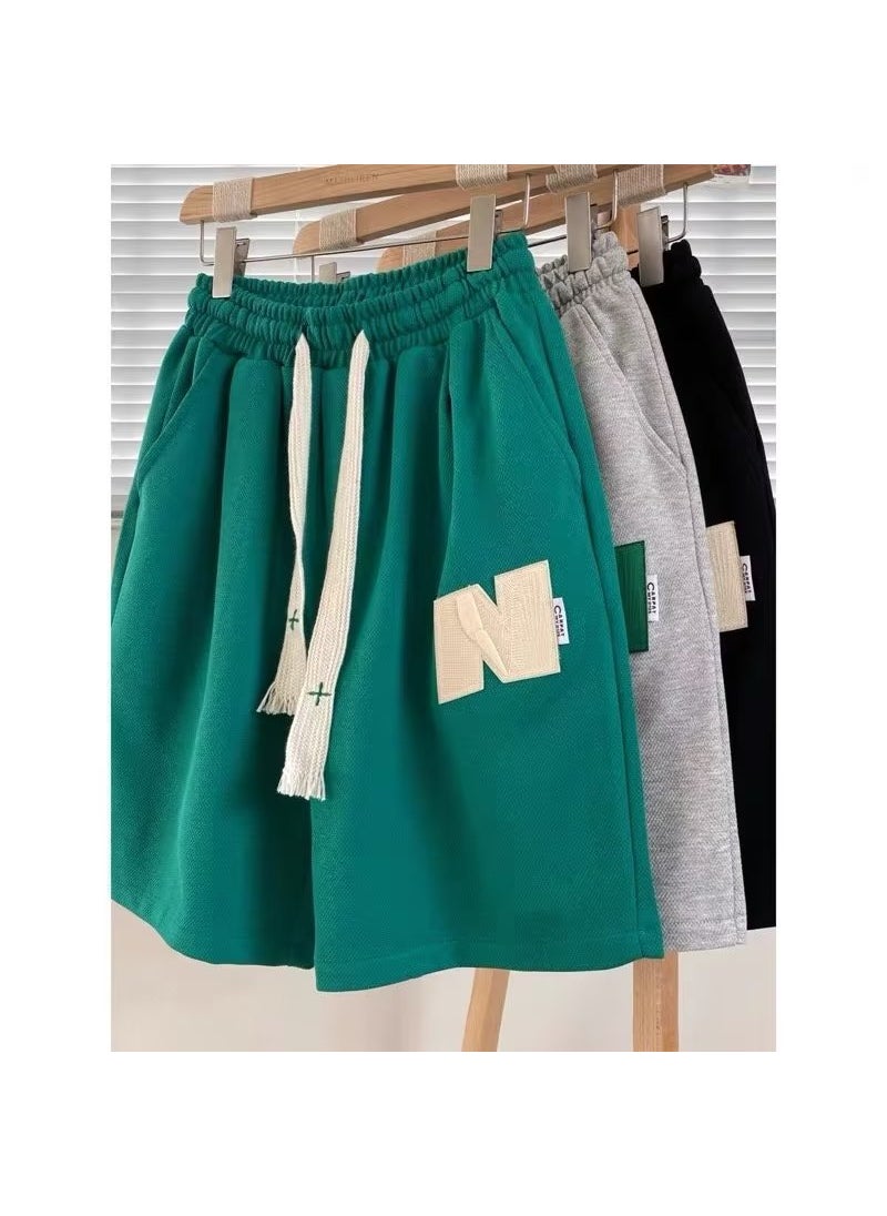 Retro American Basketball Shorts Mens Summer Casual Green