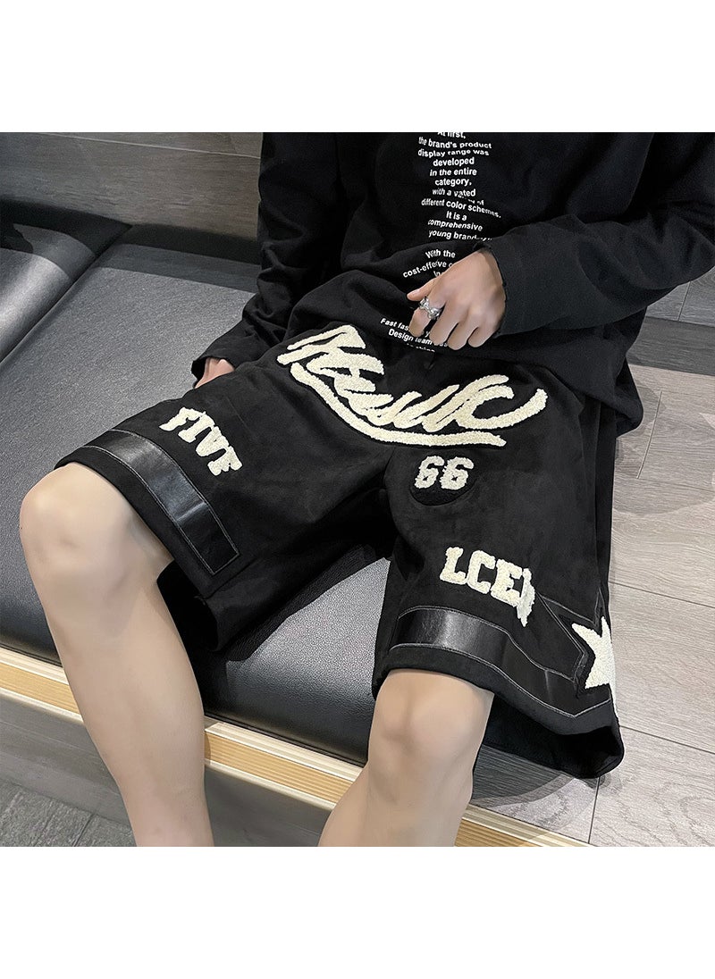 Heavyweight American Vibe Casual Embroidered Shorts Black