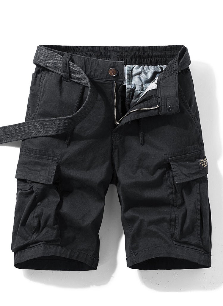 New Retro Japanese Mens Multi-Pocket Cargo Shorts Black