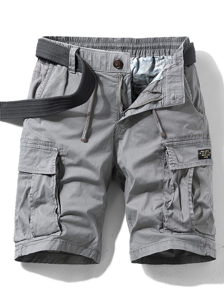 New Retro Japanese Mens Multi-Pocket Cargo Shorts Grey