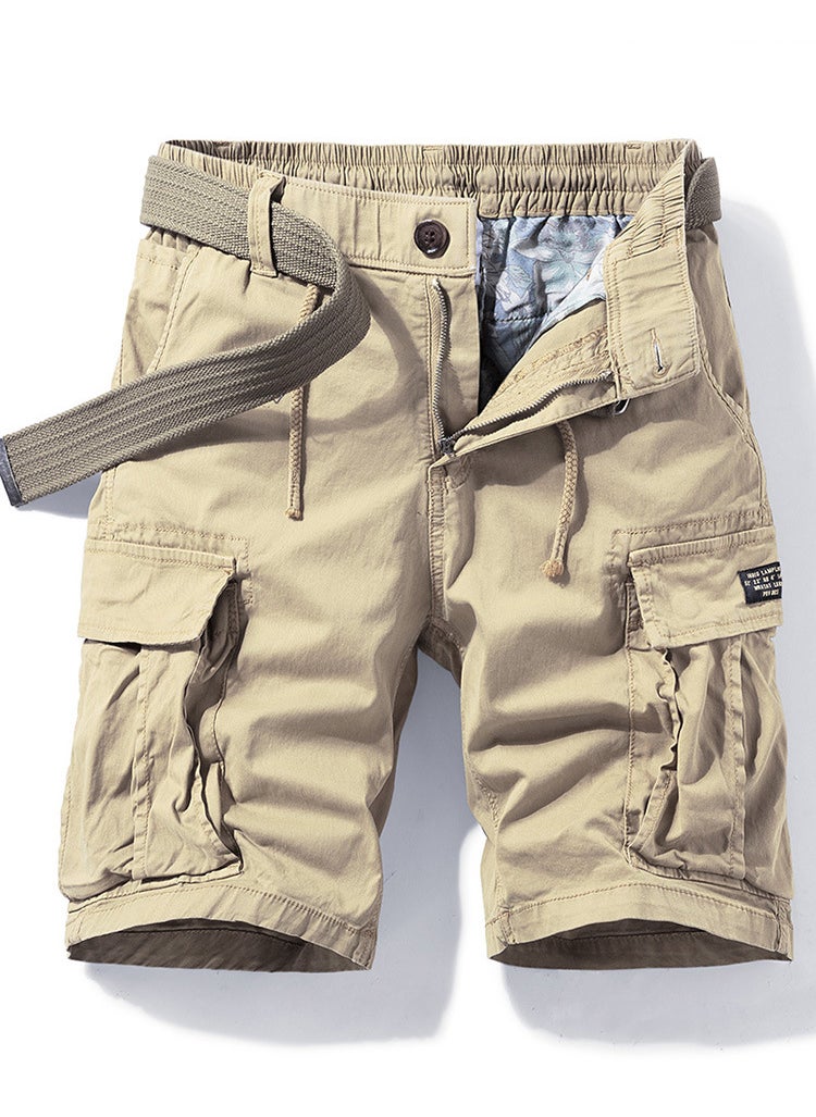 New Retro Japanese Mens Multi-Pocket Cargo Shorts Khaki