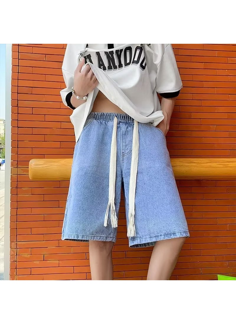 Mens Casual Denim Drawstring Shorts Light blue