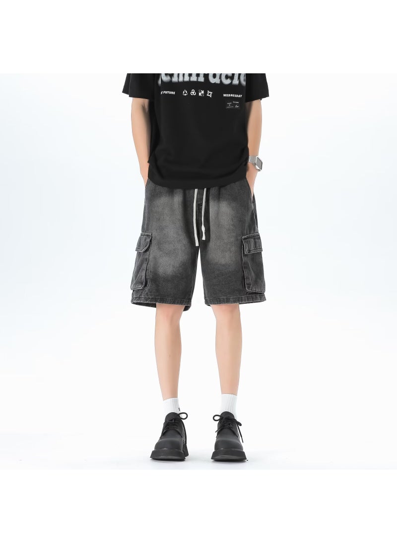 Casual Relaxed Fit Mid-length Cargo Shorts black gray