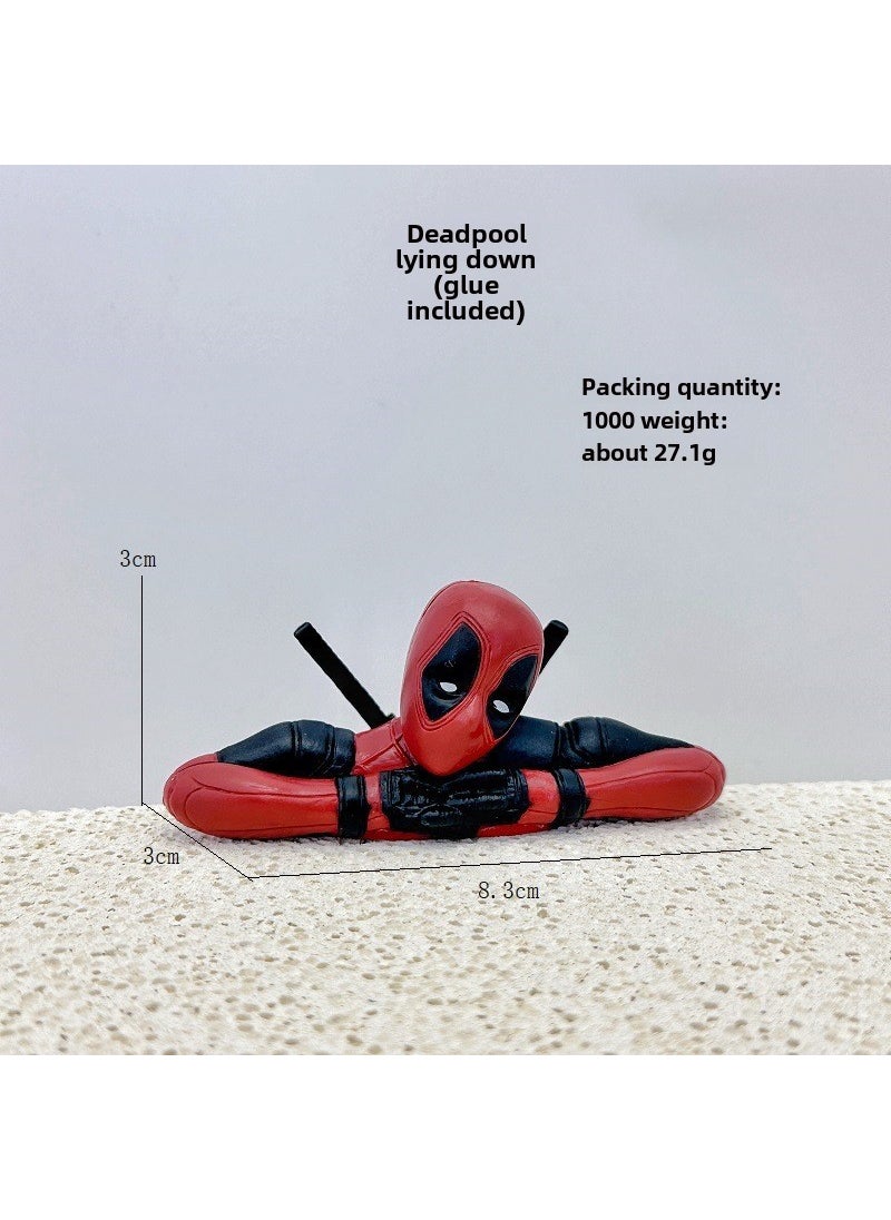 1 x 5 pcs Deadpool Action Figure - Avengers Desktop Decor Lying dead waiter (with glue)