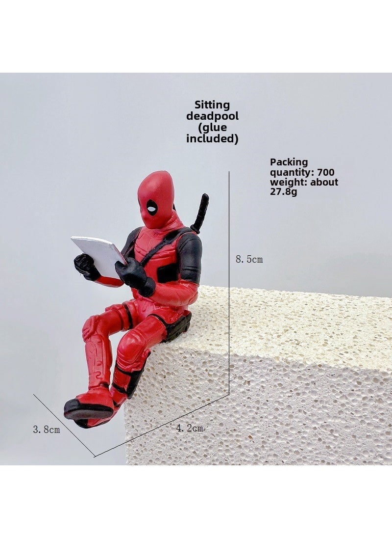 1 x 5 pcs Deadpool Action Figure - Avengers Desktop Decor Sitting Deadpool (with glue)