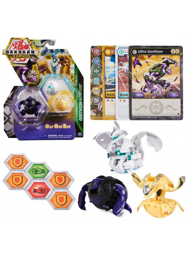 Bakugan Legends Starter 3-Pack, Gorthion Ultra with Leonidas and Viloch, Collectible Action Figures, Ages 6 and Up