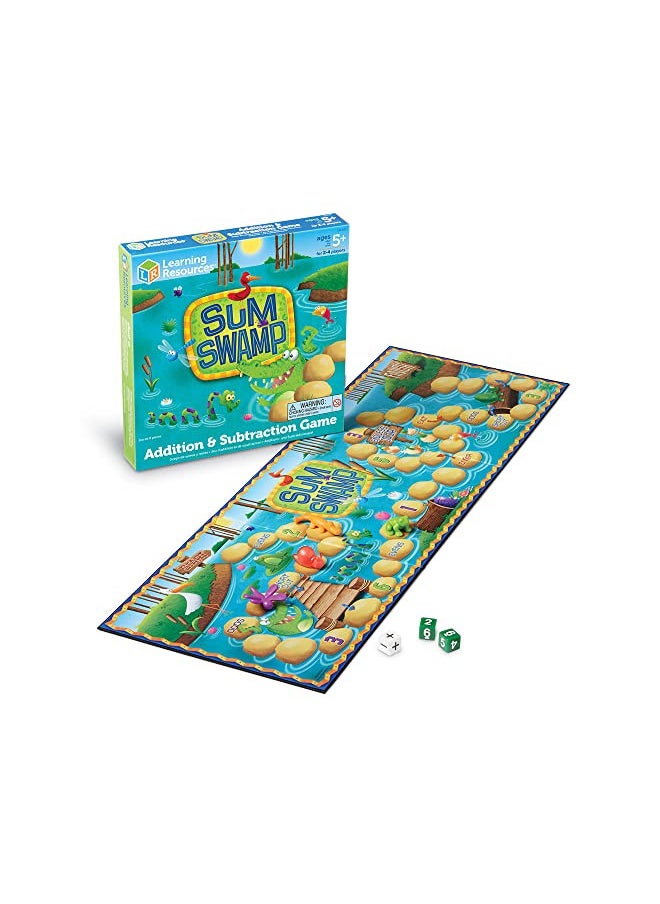 Learning Resources Sum Swamp Game Addition & Subtraction Game - 8 Pieces, Ages 5+, Math Games for Kids, Educational Kids Games, Kindergarten Math Board Games Gifts for Boys and Girls